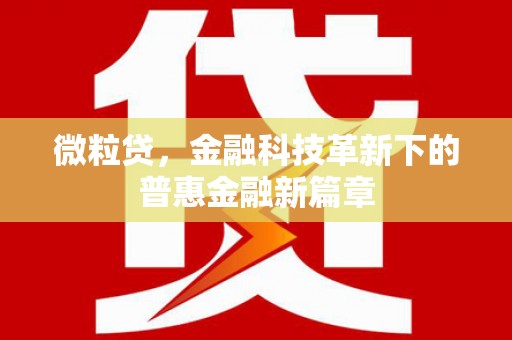 屯溪微粒贷，金融科技革新下的普惠金融新篇章